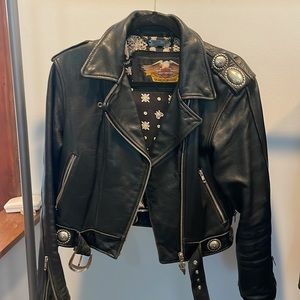 Vintage Harley Davidson leather jacket with silver metal details